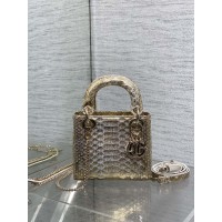 DIOR LADY SUPER MINI CROCO DOURADA