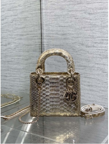 DIOR LADY SUPER MINI CROCO DOURADA